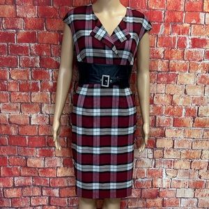 VENUS Plaid‎ Belted Sheath Dress